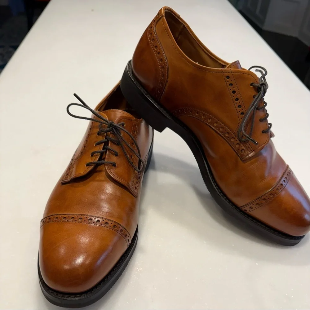 SAN REMO ITALY Men’s Black Leather Dress Cap Toe Oxfords Shoes Sz 9.5 W EUC